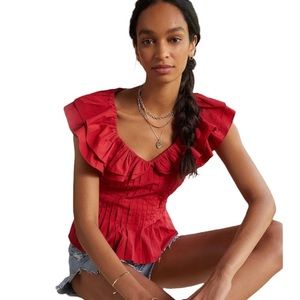 Anthropologie Pintucked Ruffle Blouse